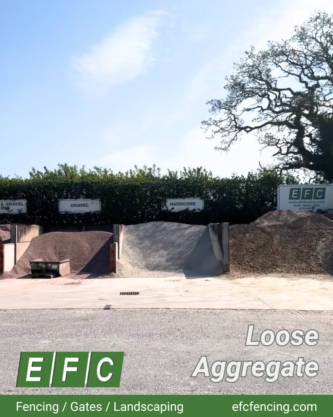 Loose aggregate bays in the EFC Fencing yard