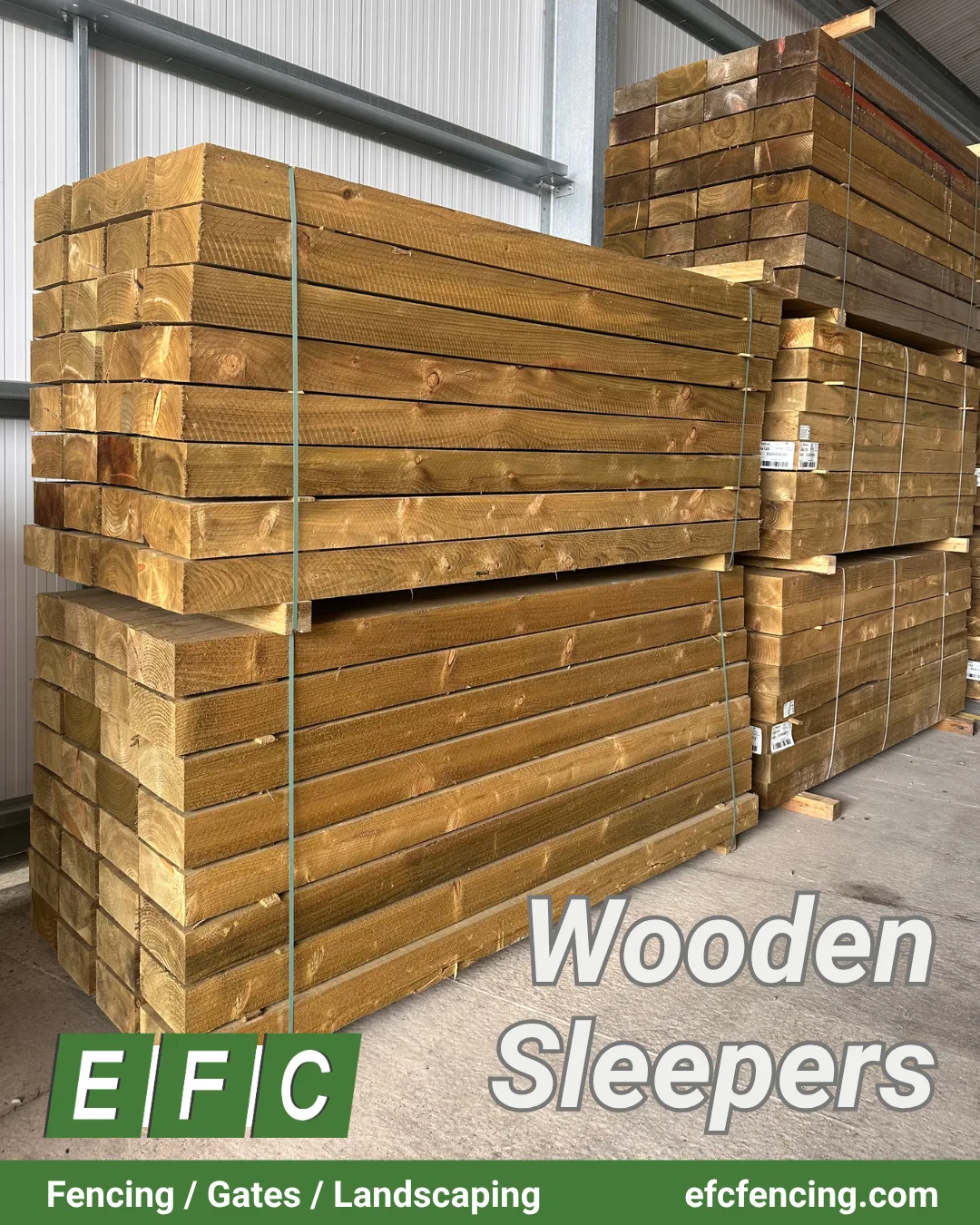 Wooden sleepers stacked in the warehouse